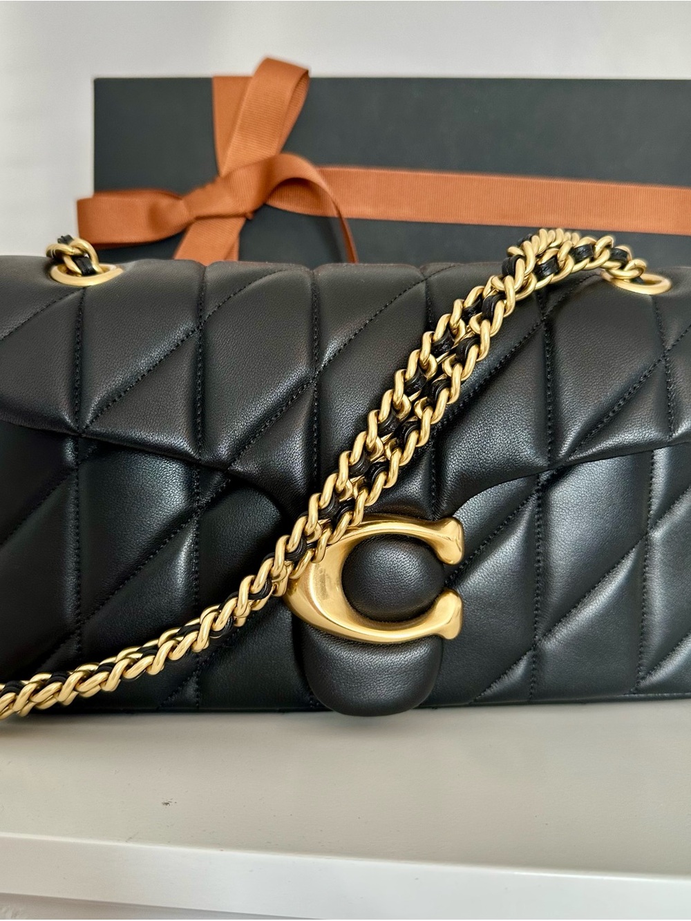 Coach Black Quilted Leather Shoulder Bag with Gold Hardware